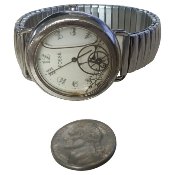 Fossil Men‎ Watch Silver Stainless Steel Black Leather Battery WR White Quartz - Picture 4 of 13